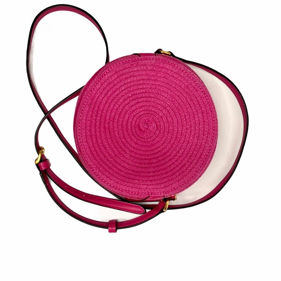 Banana Republic Handbags - Banana Republic Round Pink Straw Crossbody Bag